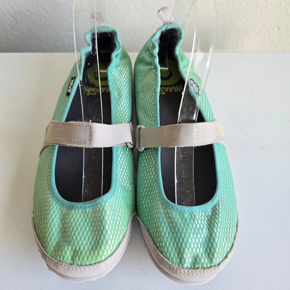 Teva Mush Frio Mary Jane Flats Womens 10 Mint Green Mesh Comfort Walking Shoes